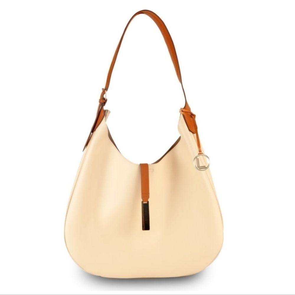 Vegan Calfskin Cream Shoulder Bag